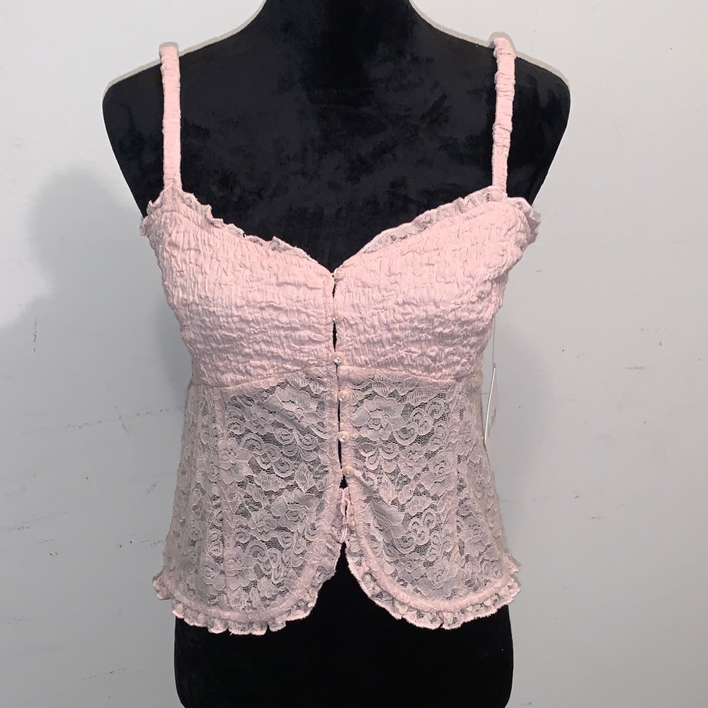 Pink Lace Button-Front Cami Top, New
